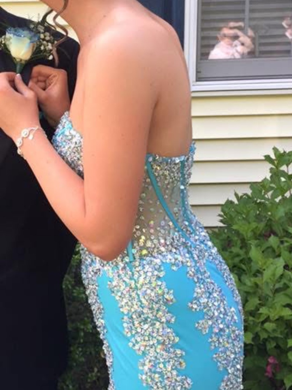 Jovani Turquoise Mermaid Evening/Prom Gown with Embellished Bodice - Picture 3 of 4